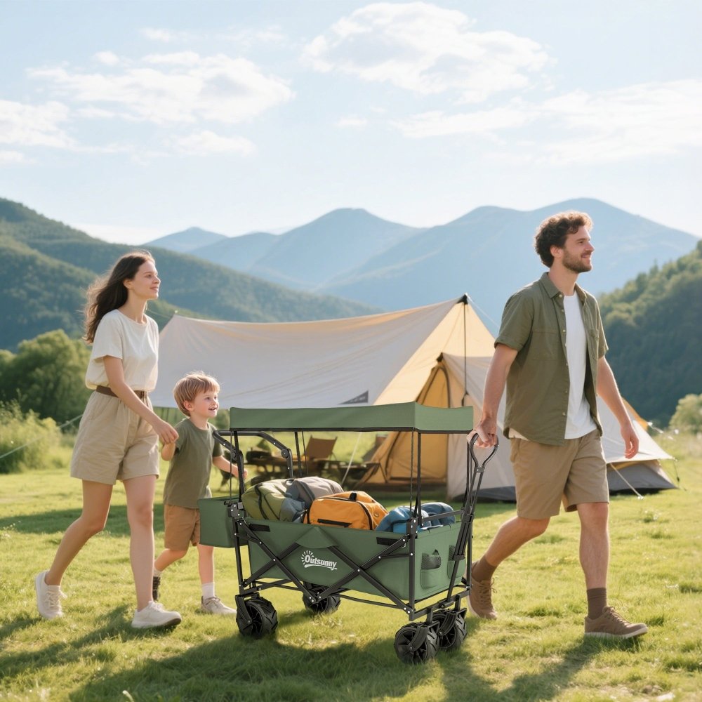 Outsunny Folding Festival Trolley Cart with Canopy & Push Pull Handle