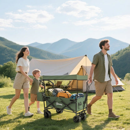 Outsunny Folding Festival Trolley Cart with Canopy & Push Pull Handle