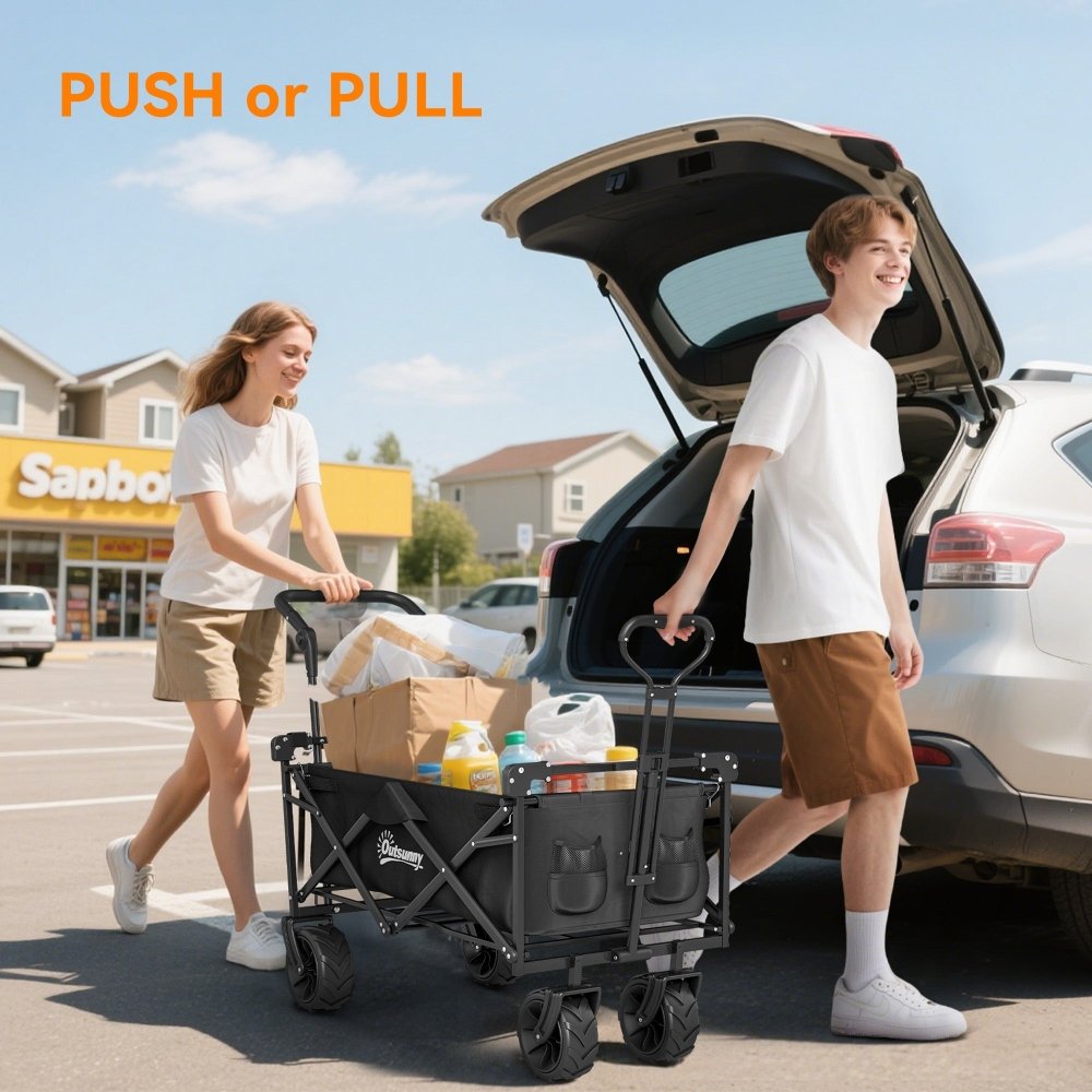 Outsunny Folding Festival Trolley Cart with Canopy & Push Pull Handle