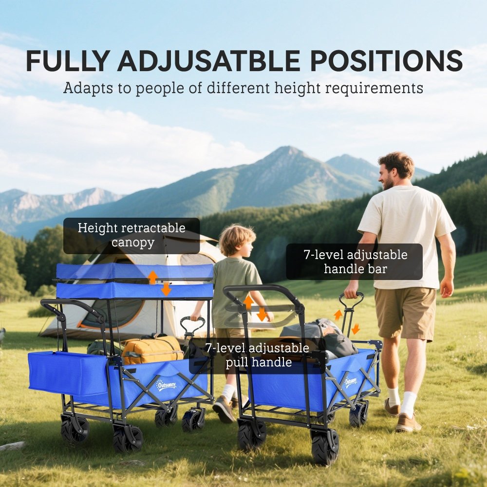 Outsunny Folding Festival Trolley Cart with Canopy & Push Pull Handle