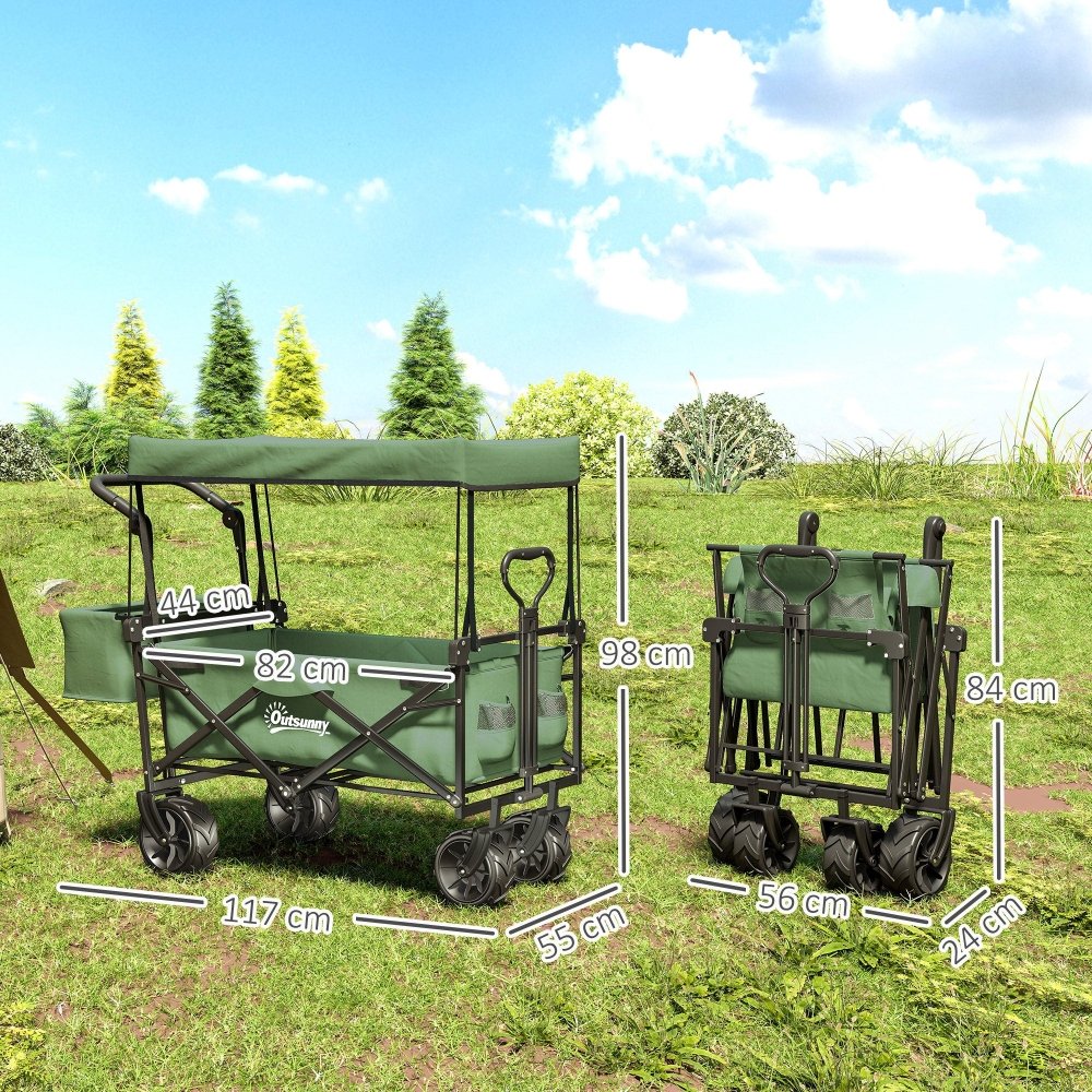 Outsunny Folding Festival Trolley Cart with Canopy & Push Pull Handle