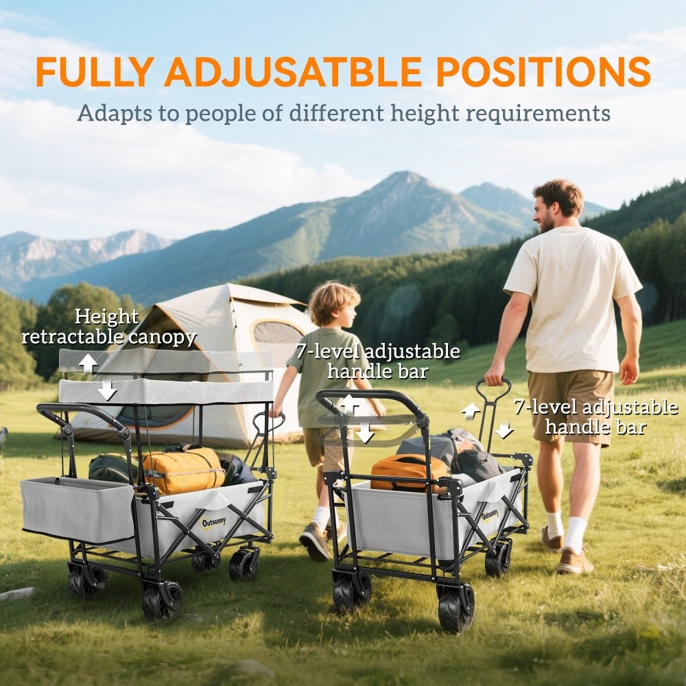Outsunny Folding Festival Trolley Cart with Canopy & Push Pull Handle