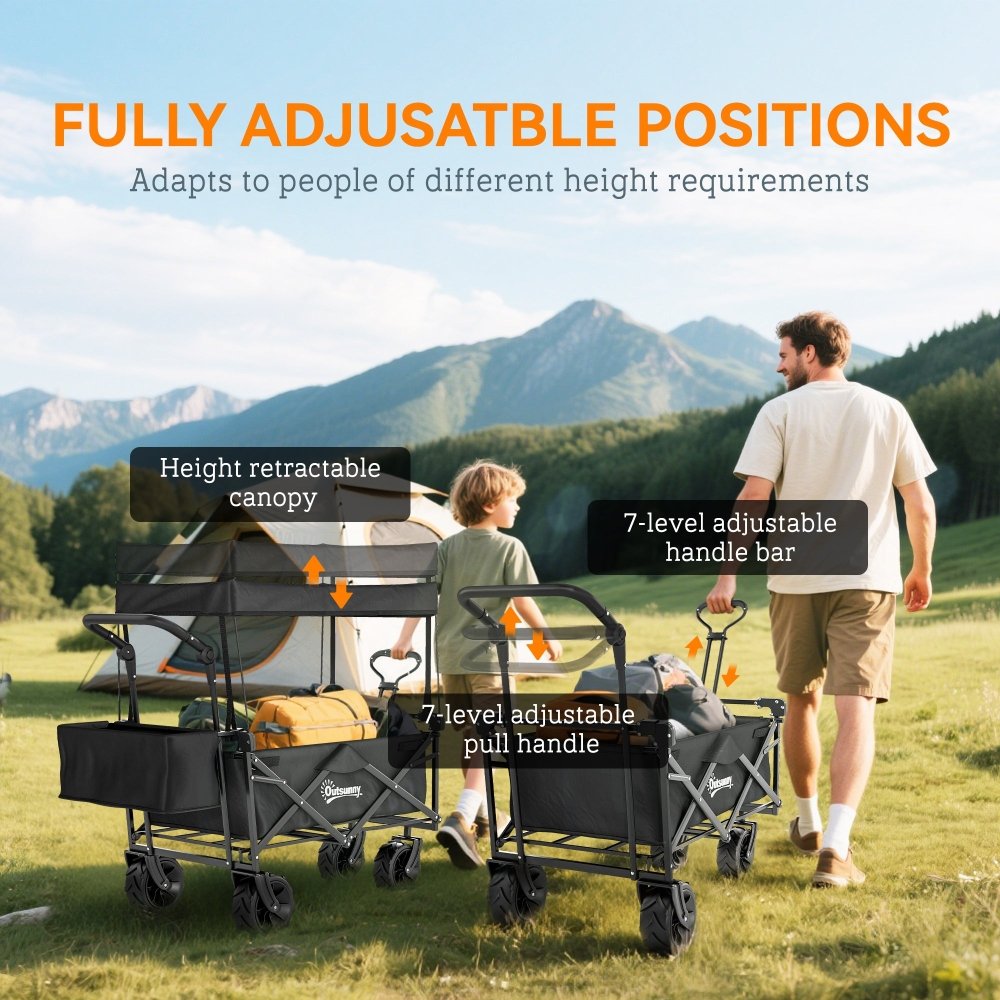 Outsunny Folding Festival Trolley Cart with Canopy & Push Pull Handle