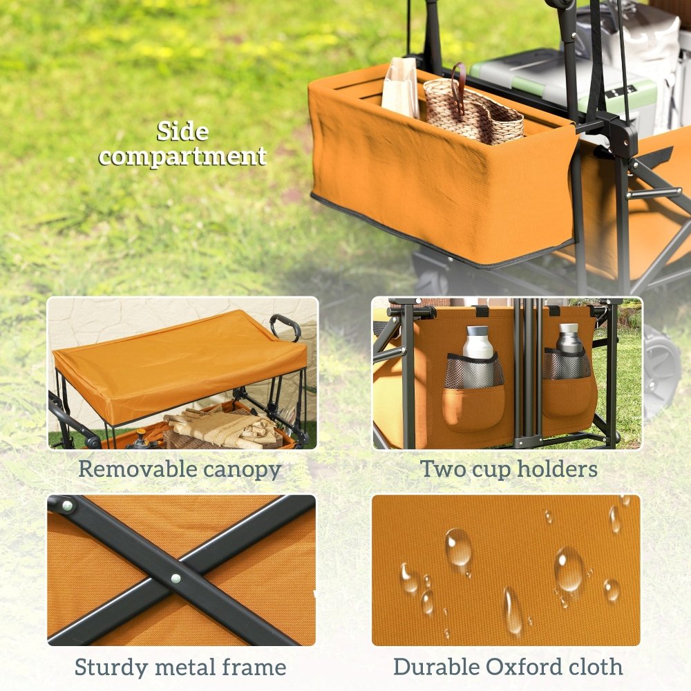 Outsunny Folding Festival Trolley Cart with Canopy & Push Pull Handle