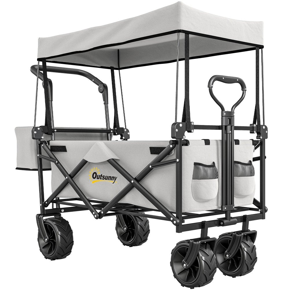 Outsunny Folding Festival Trolley Cart with Canopy & Push Pull Handle
