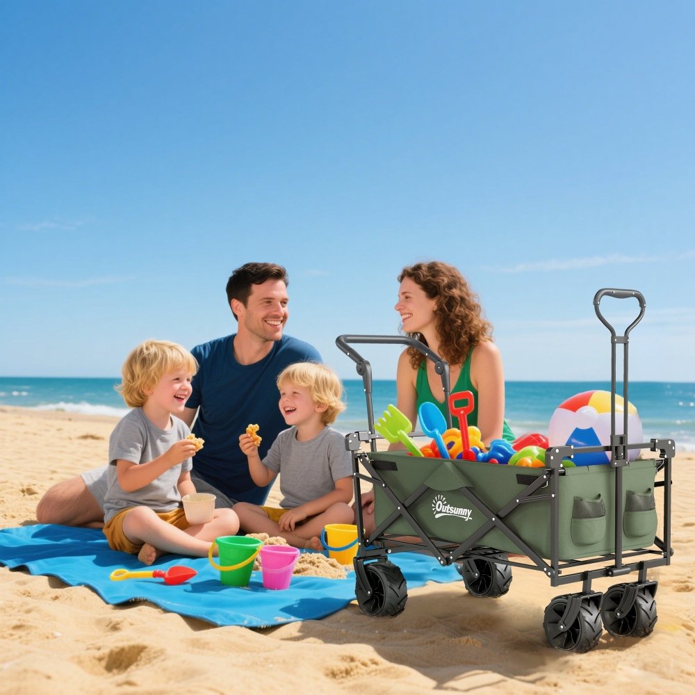 Outsunny Folding Festival Trolley Cart with Canopy & Push Pull Handle