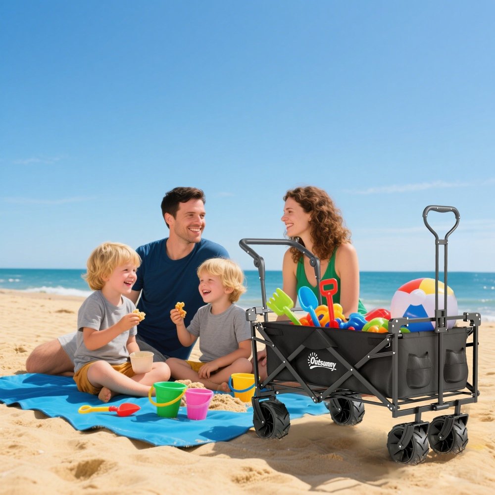 Outsunny Folding Festival Trolley Cart with Canopy & Push Pull Handle