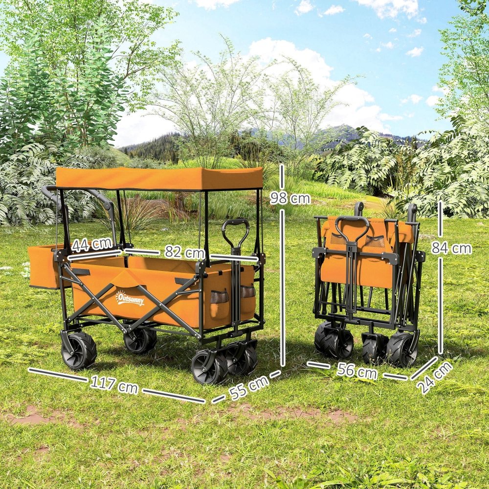 Outsunny Folding Festival Trolley Cart with Canopy & Push Pull Handle