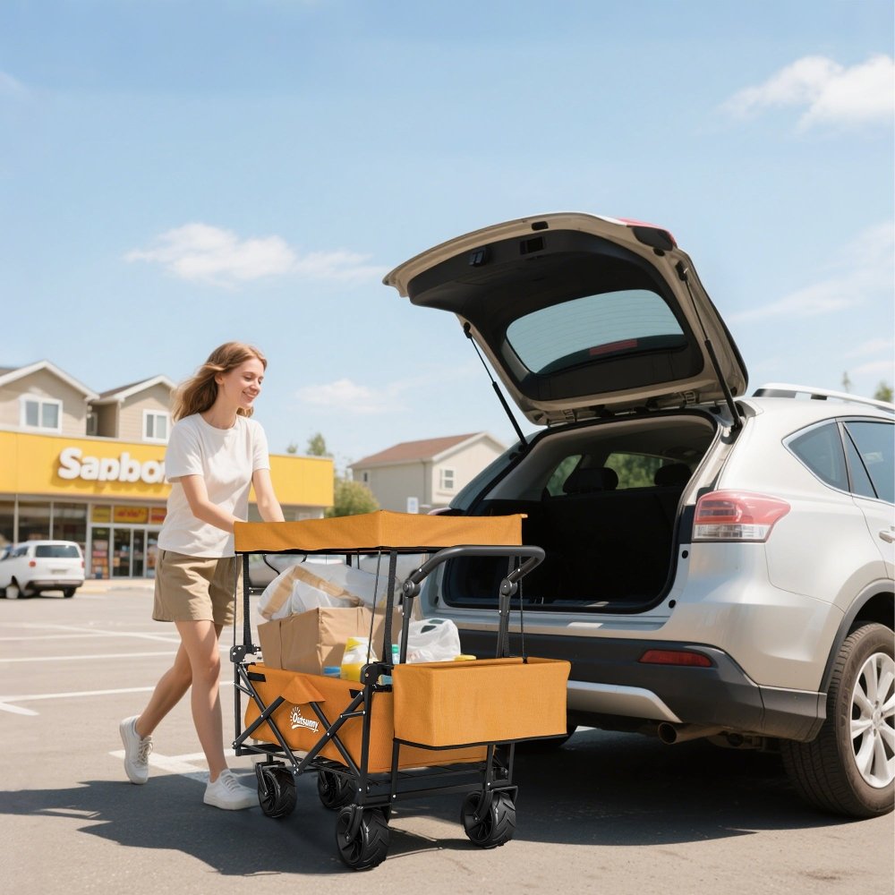 Outsunny Folding Festival Trolley Cart with Canopy & Push Pull Handle