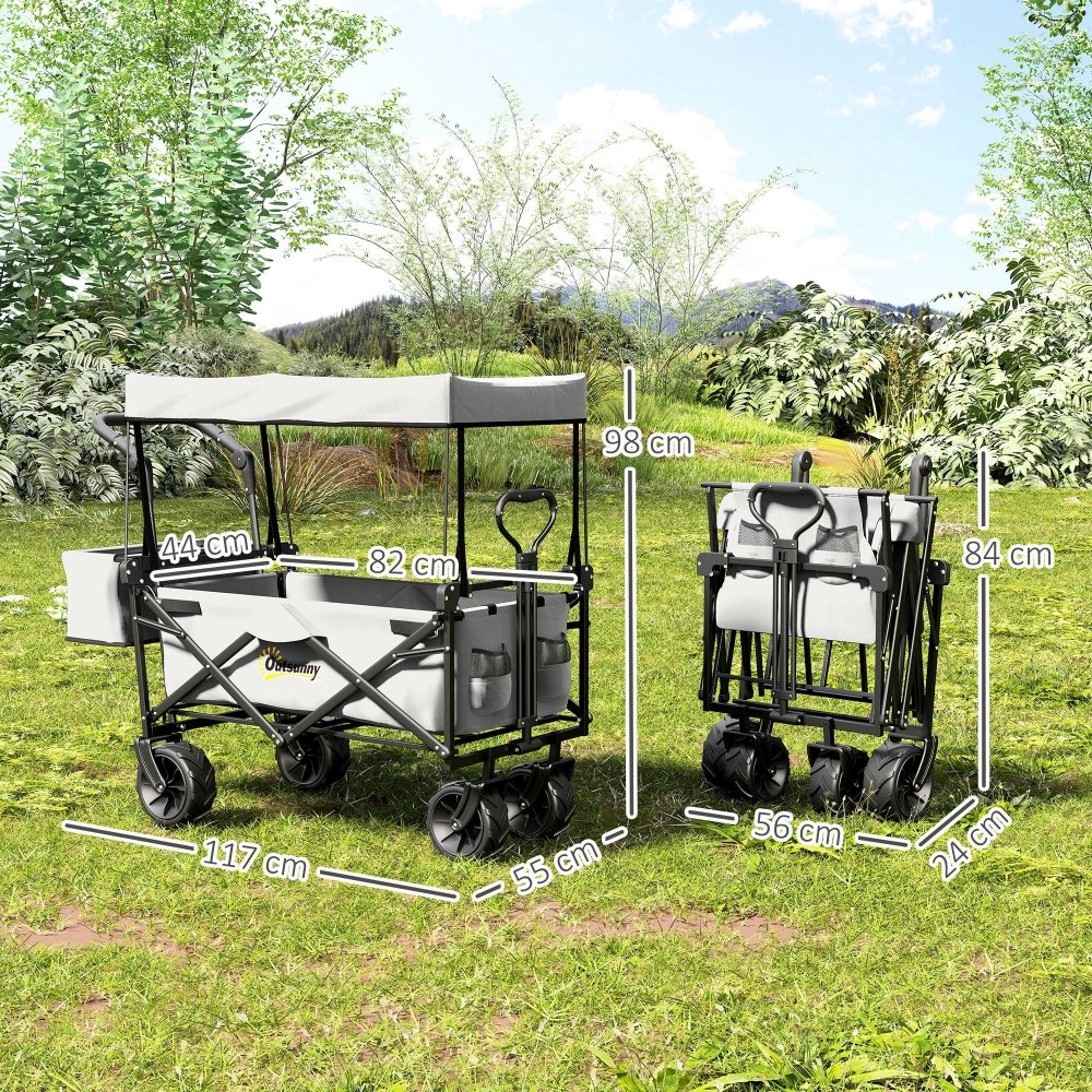 Outsunny Folding Festival Trolley Cart with Canopy & Push Pull Handle