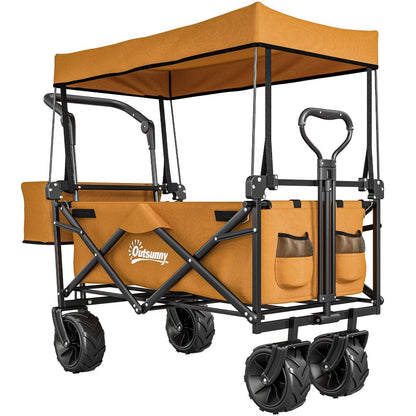 Outsunny Folding Festival Trolley Cart with Canopy & Push Pull Handle