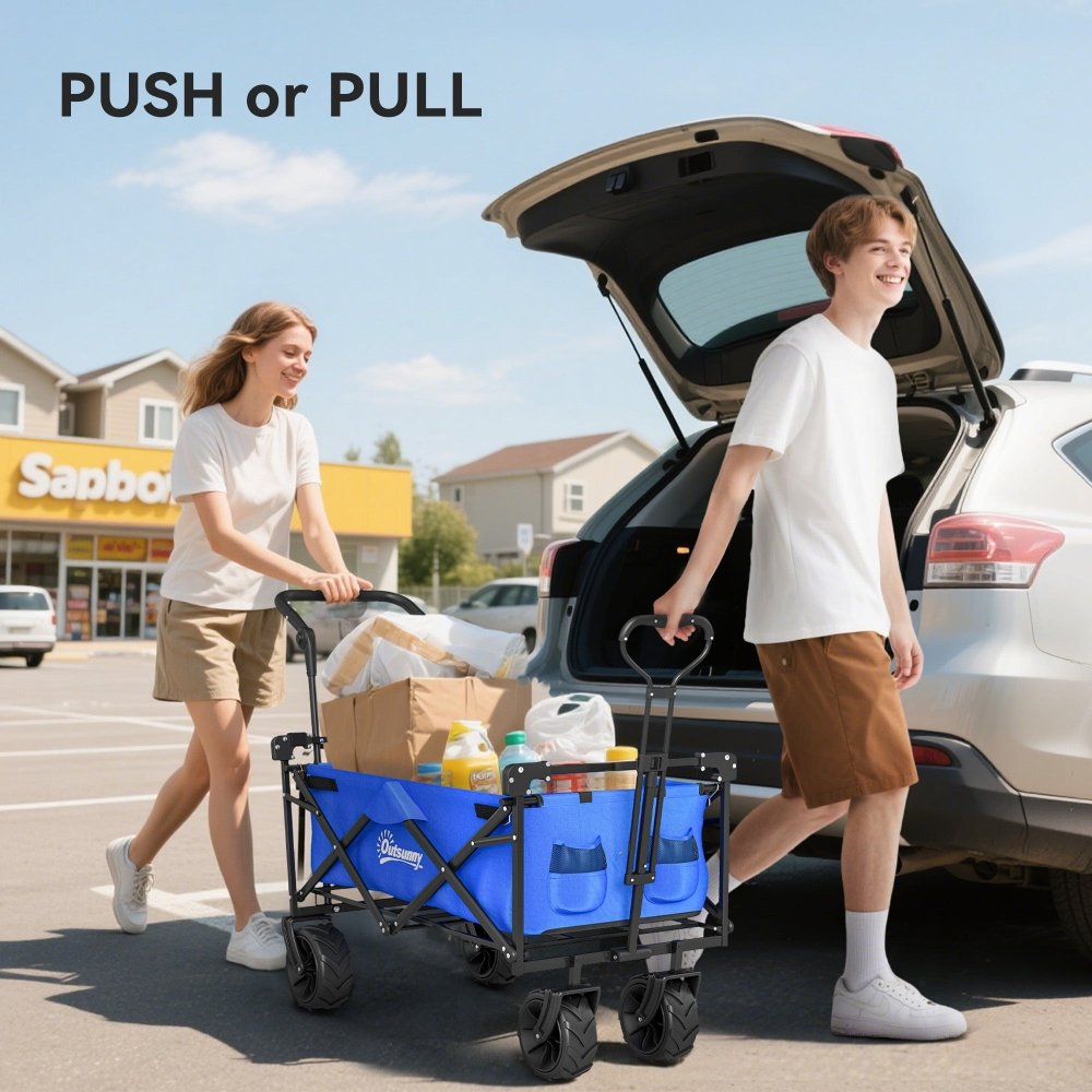 Outsunny Folding Festival Trolley Cart with Canopy & Push Pull Handle