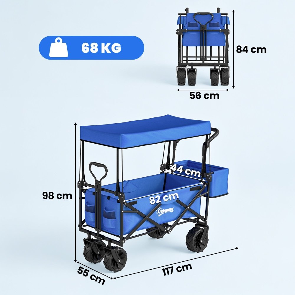 Outsunny Folding Festival Trolley Cart with Canopy & Push Pull Handle