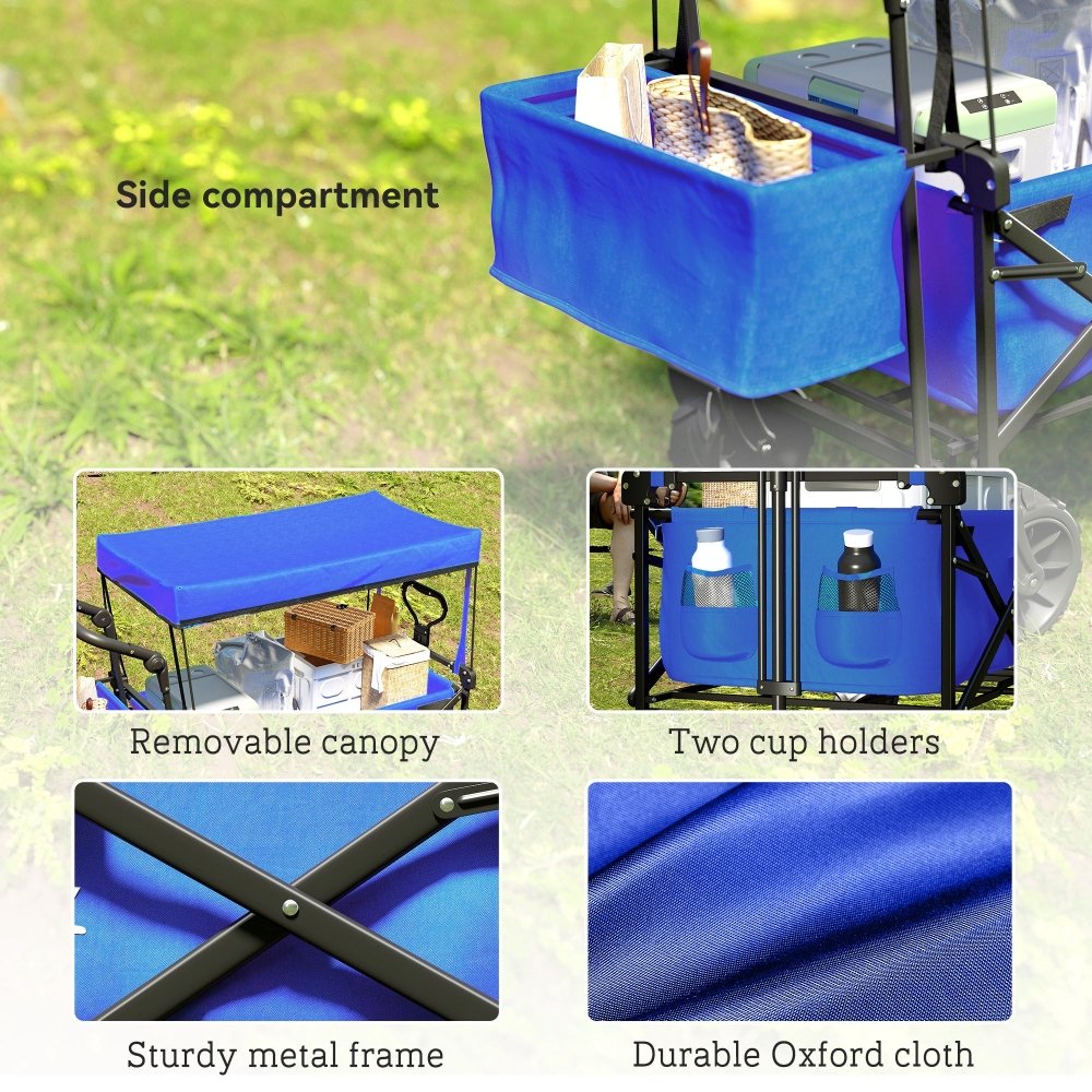 Outsunny Folding Festival Trolley Cart with Canopy & Push Pull Handle