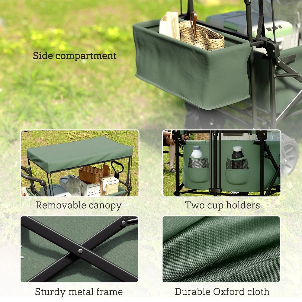Outsunny Folding Festival Trolley Cart with Canopy & Push Pull Handle