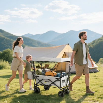 Outsunny Folding Festival Trolley Cart with Canopy & Push Pull Handle
