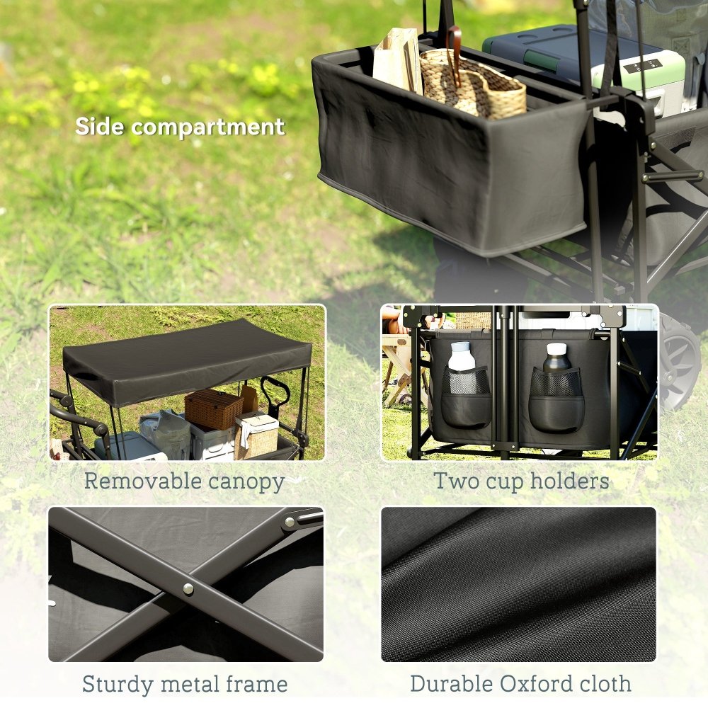 Outsunny Folding Festival Trolley Cart with Canopy & Push Pull Handle