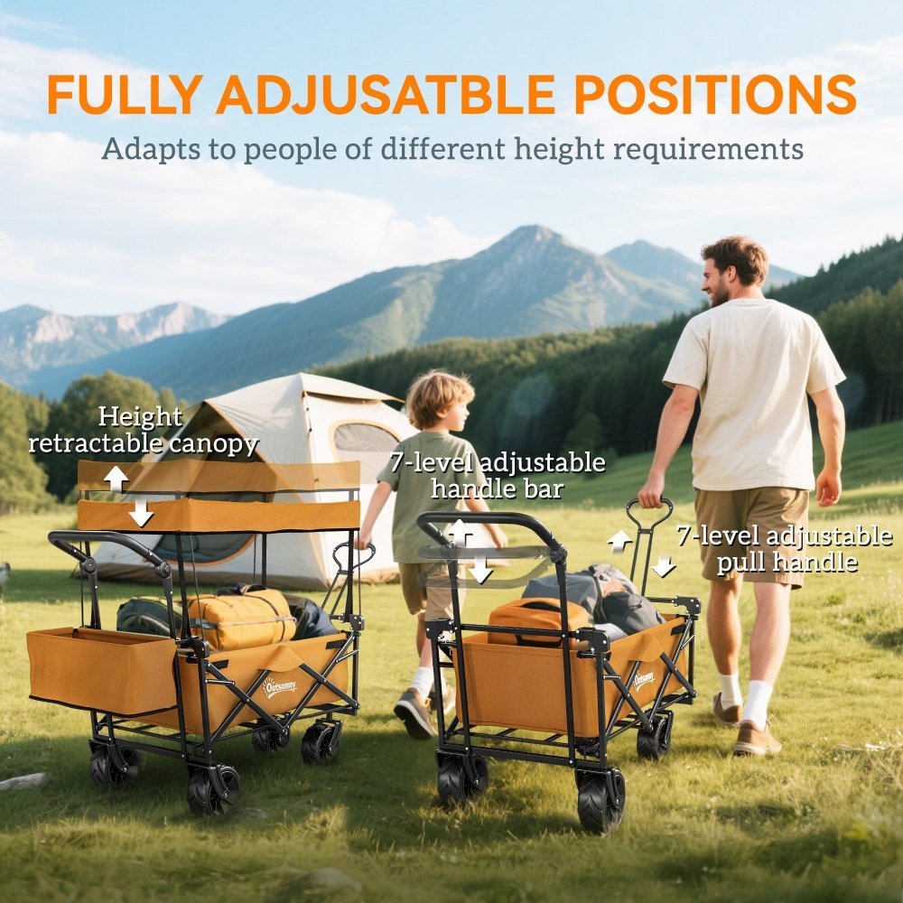 Outsunny Folding Festival Trolley Cart with Canopy & Push Pull Handle