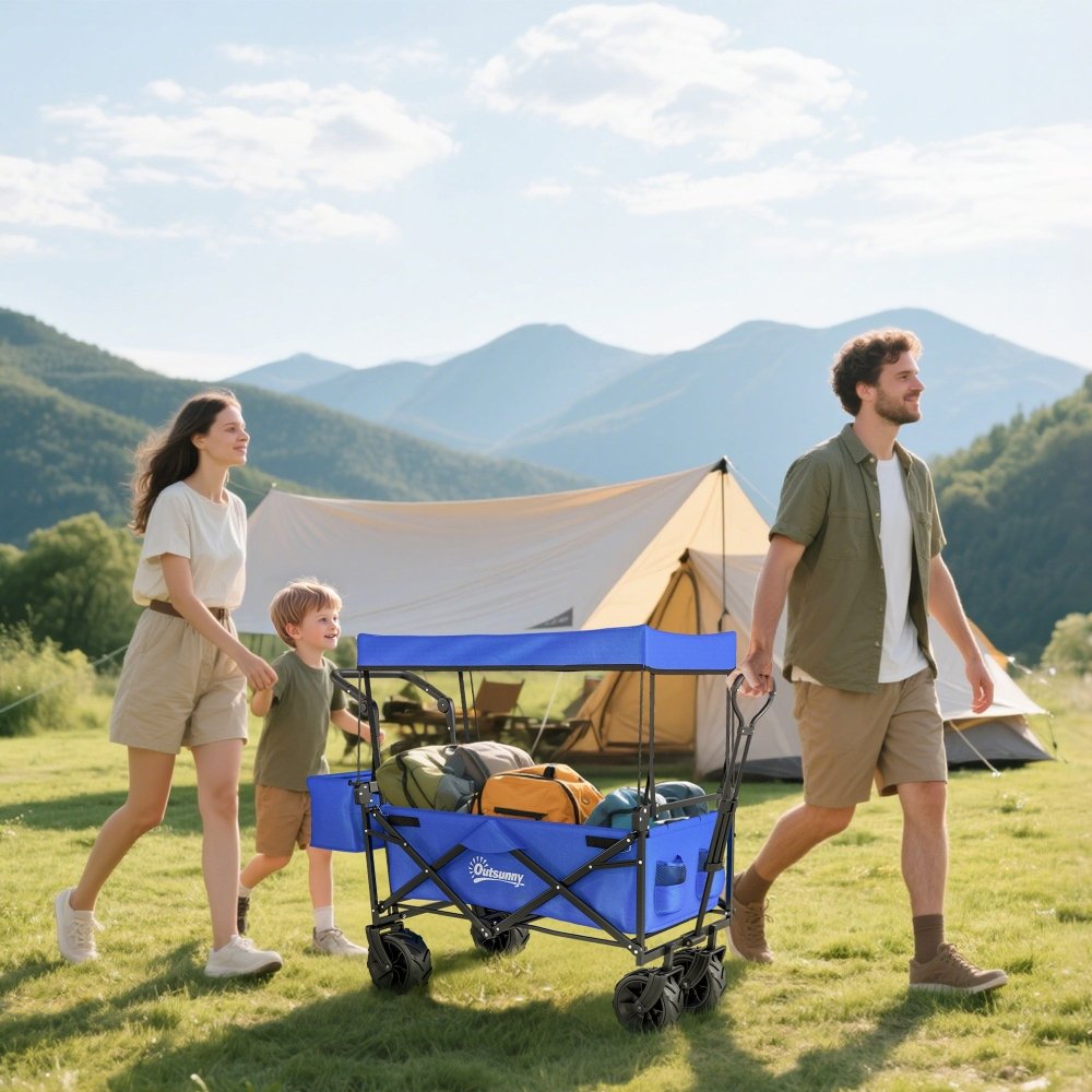 Outsunny Folding Festival Trolley Cart with Canopy & Push Pull Handle
