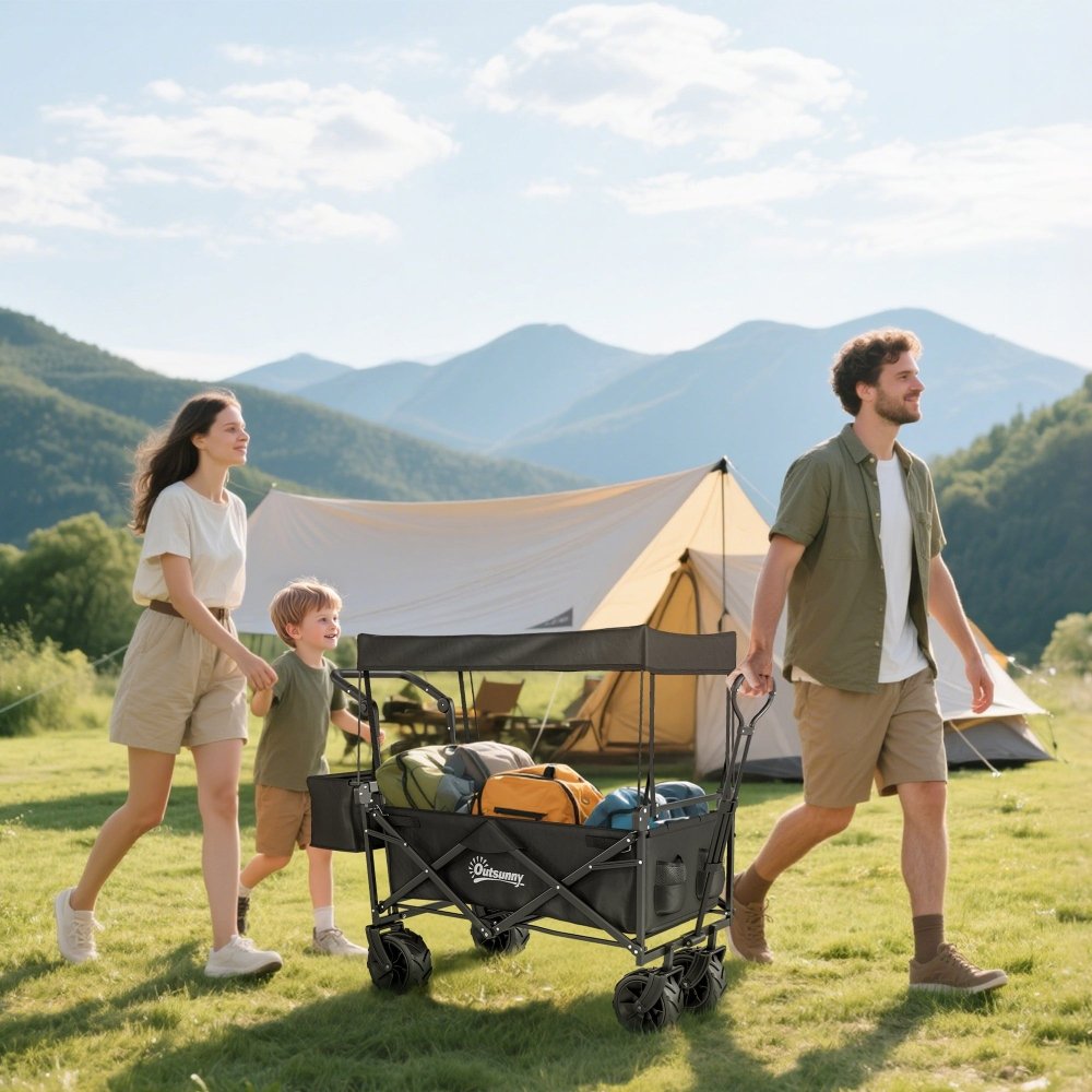 Outsunny Folding Festival Trolley Cart with Canopy & Push Pull Handle