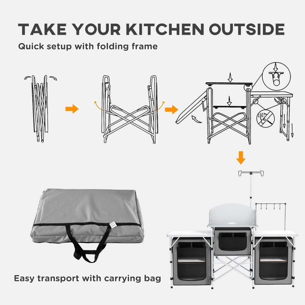 Outsunny Portable Camping Kitchen Unit with Storage & Tables
