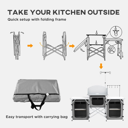 Outsunny Portable Camping Kitchen Unit with Storage & Tables