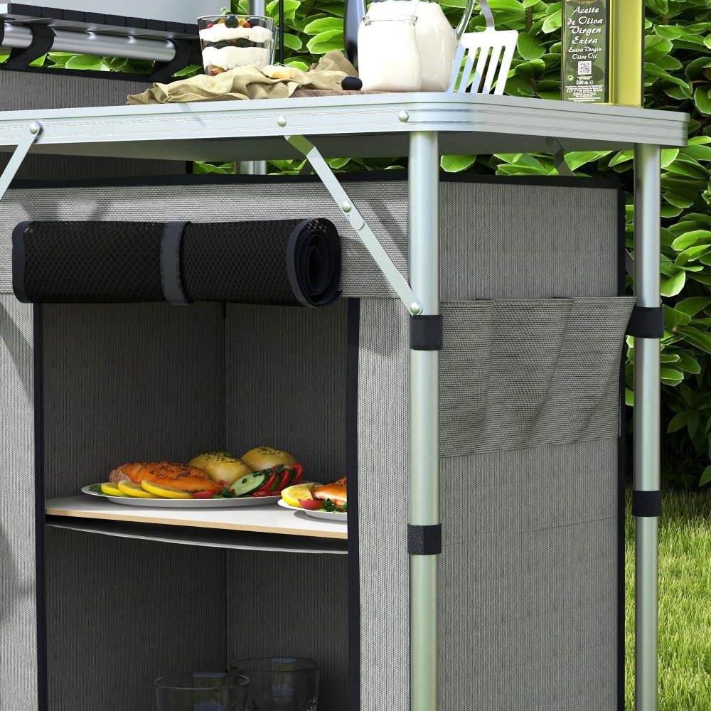 Outsunny Portable Camping Kitchen Unit with Storage & Tables