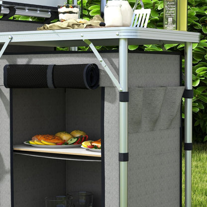 Outsunny Portable Camping Kitchen Unit with Storage & Tables