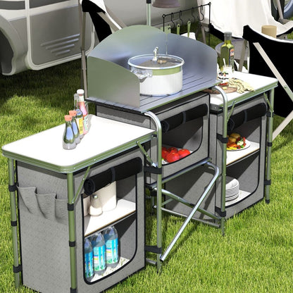 Outsunny Portable Camping Kitchen Unit with Storage & Tables