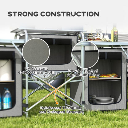 Outsunny Portable Camping Kitchen Unit with Storage & Tables