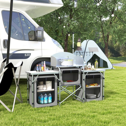 Outsunny Portable Camping Kitchen Unit with Storage & Tables