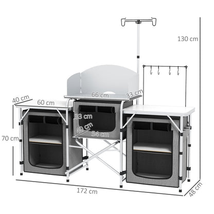 Outsunny Portable Camping Kitchen Unit with Storage & Tables