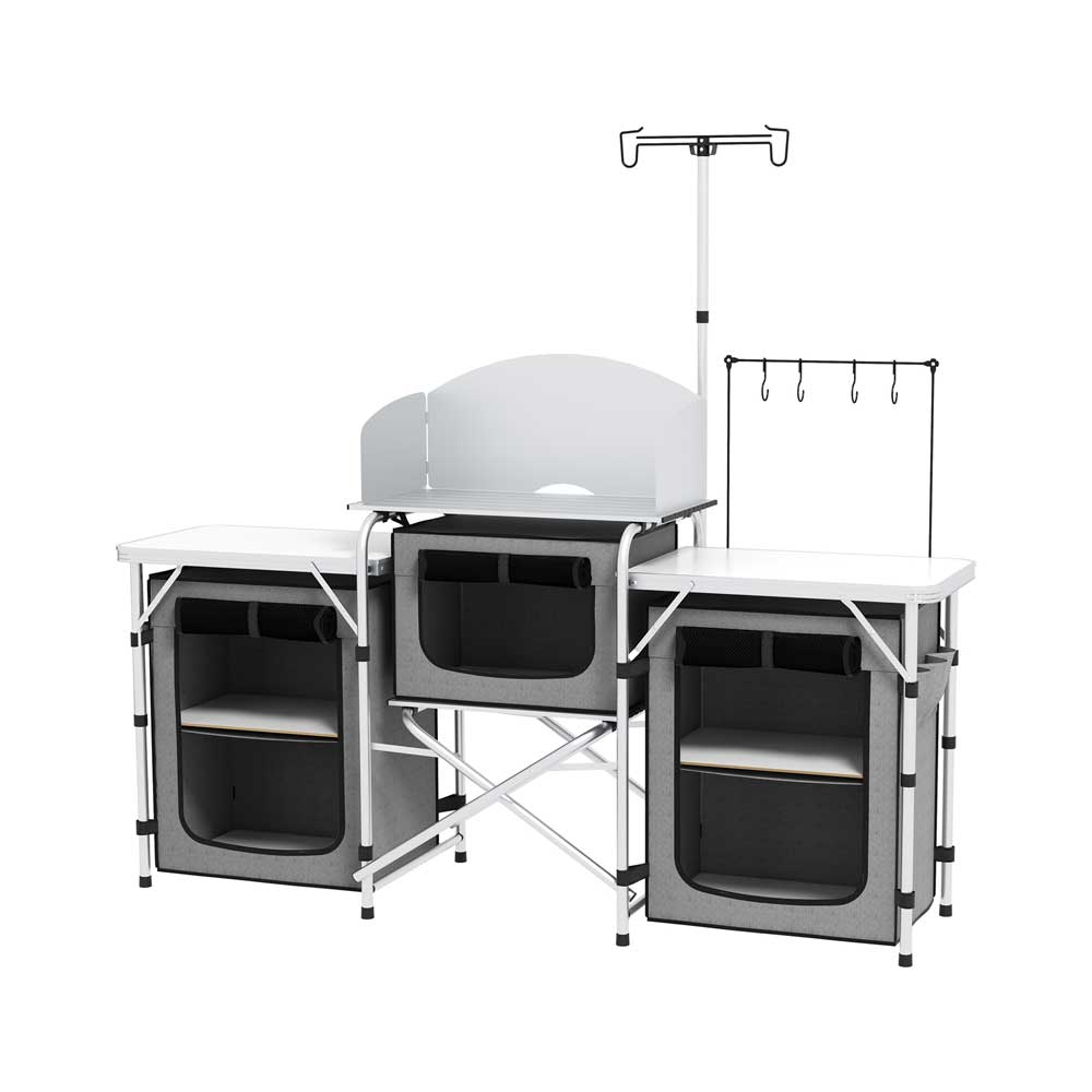 Outsunny Portable Camping Kitchen Unit with Storage & Tables