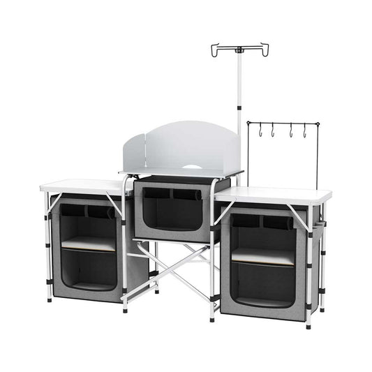 Outsunny Portable Camping Kitchen Unit with Storage & Tables