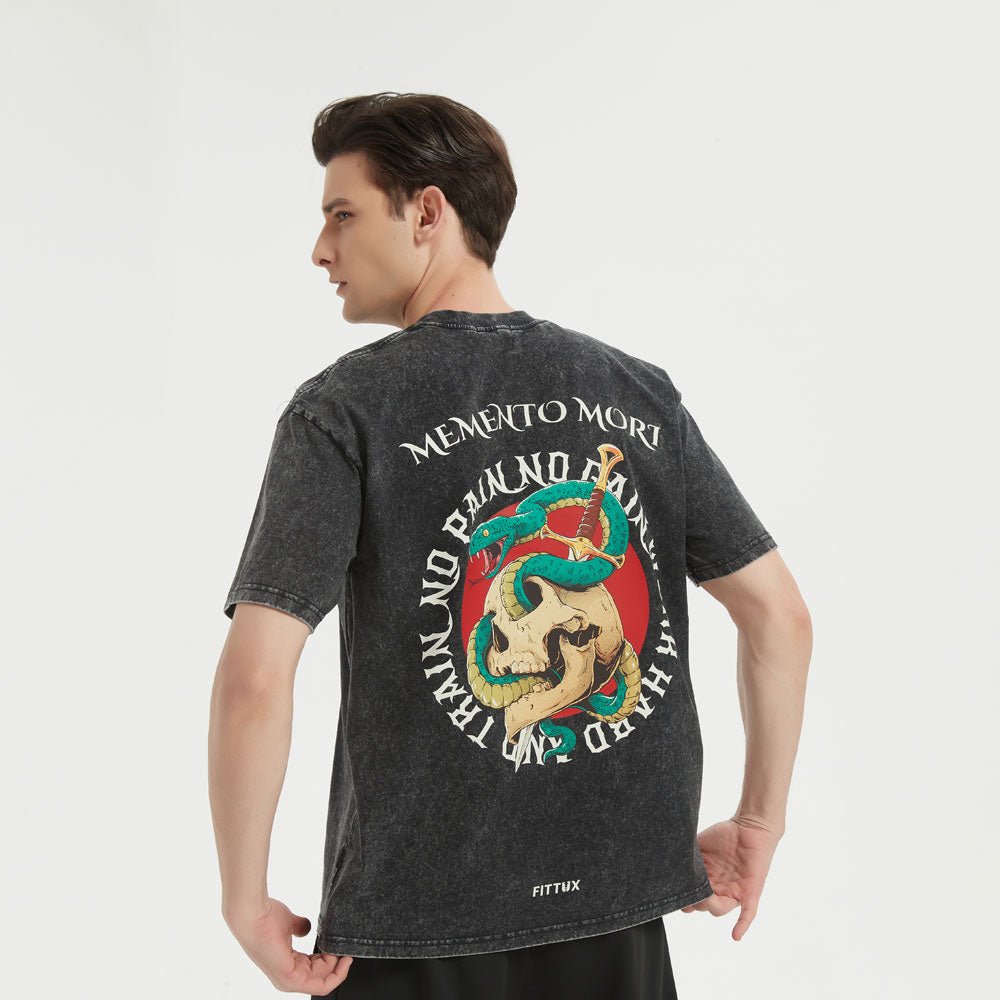 Oversized Reverse Printed Memento Mori No Pain No Gain T-Shirt
