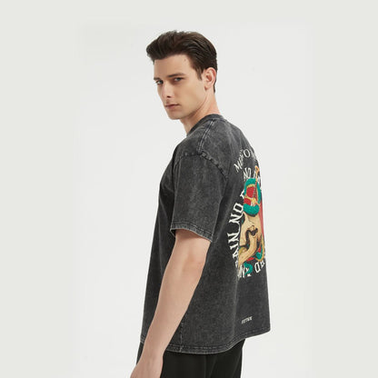 Oversized Reverse Printed Memento Mori No Pain No Gain T-Shirt