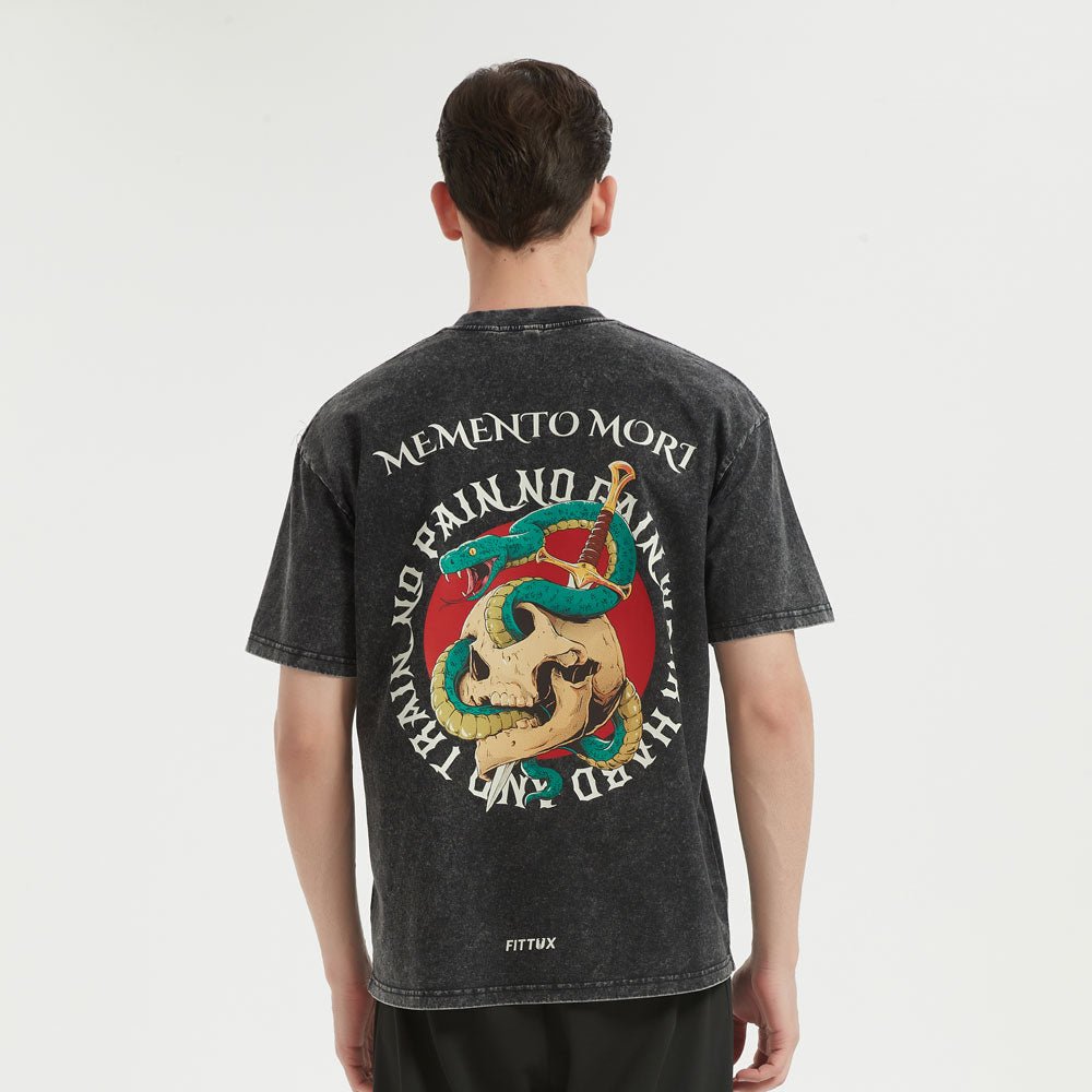 Oversized Reverse Printed Memento Mori No Pain No Gain T-Shirt