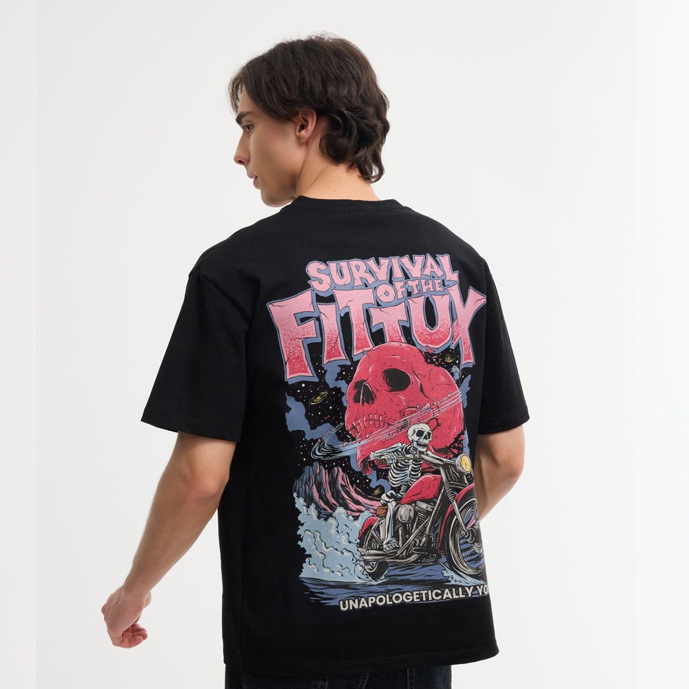 Oversized Reverse Printed Survival T-Shirt - Fittux