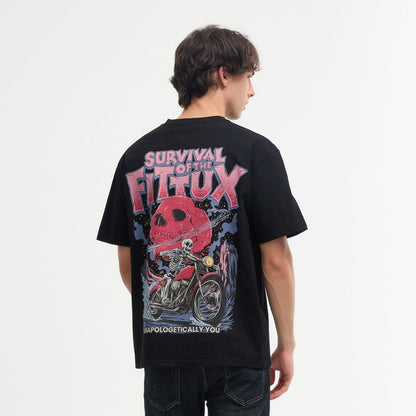 Oversized Reverse Printed Survival T-Shirt - Fittux