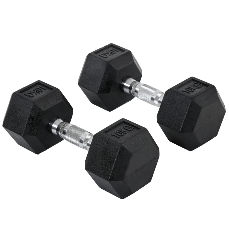 Rubber Hex Dumbbell Set – Pairs from 4 kg to 20 kg