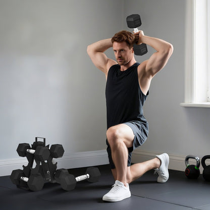 Rubber Hex Dumbbell Set with Rack 4kg - 8kg