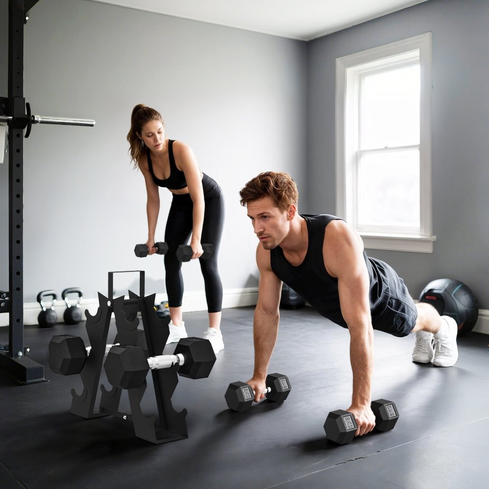 Rubber Hex Dumbbell Set with Rack 4kg - 8kg