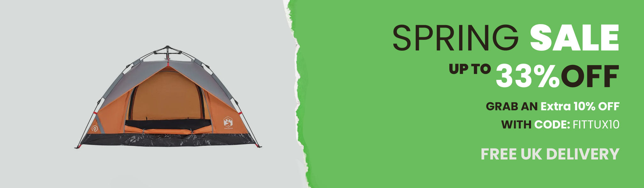 Spring Sale banner showing a tent. 